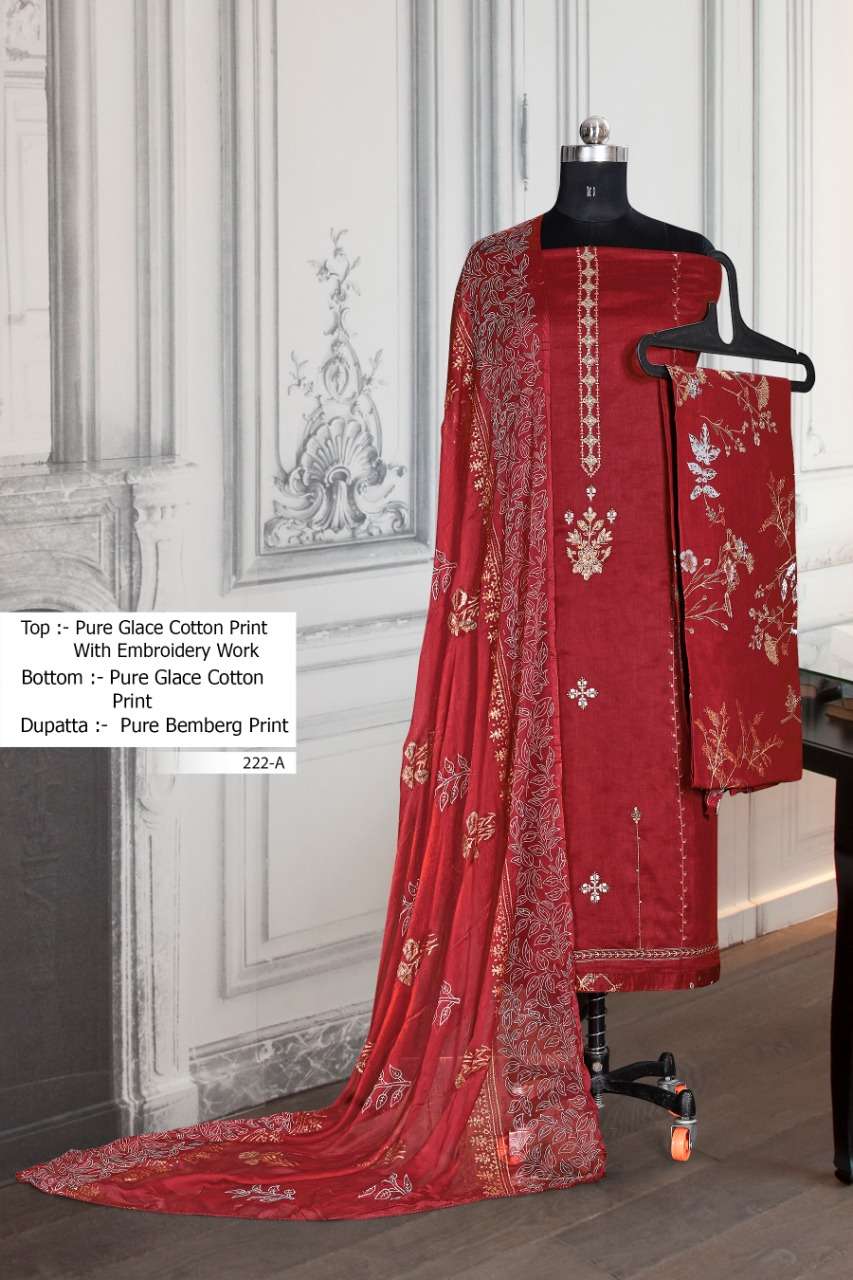 BIPSON PRINTS LAUNCHES DN NO 222 COTTON GLACE PRINT WITH EMBROIDERY WORK